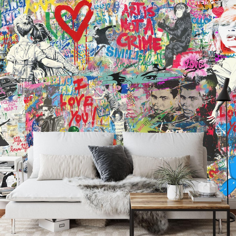 Graffiti Mural Wallpaper, Modern Street Art Print