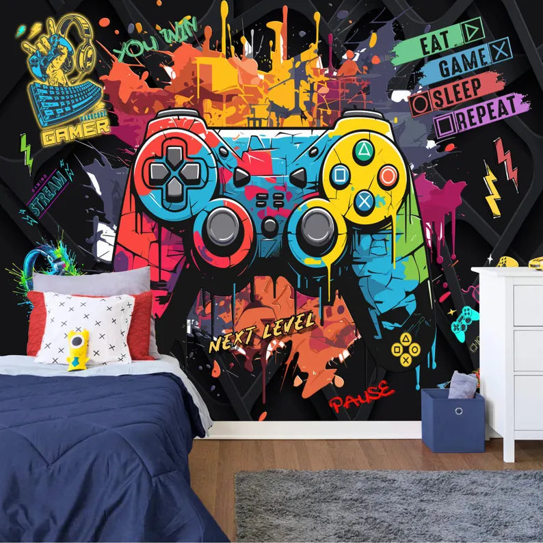 Gaming Room Wallpaper Mural, Kids Room Decor