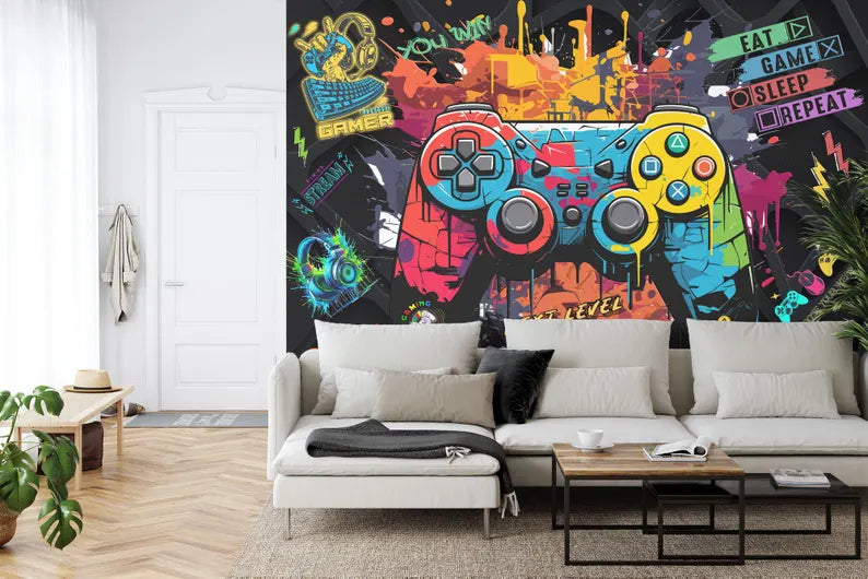 Gaming Room Wallpaper Mural, Kids Room Decor