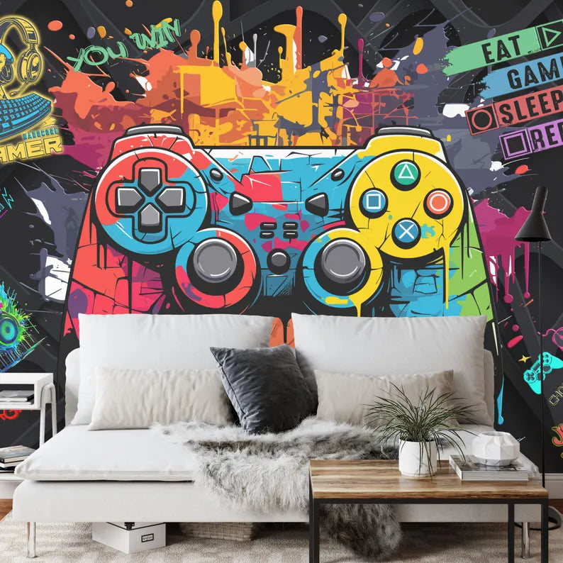 Gaming Room Wallpaper Mural, Kids Room Decor