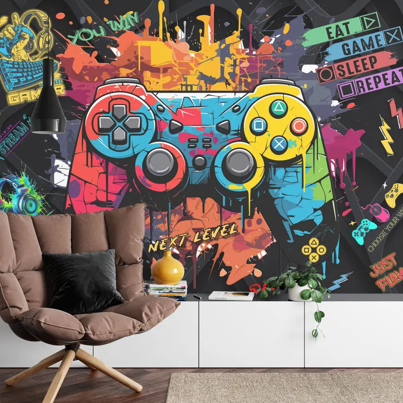 Gaming Room Wallpaper Mural, Kids Room Decor