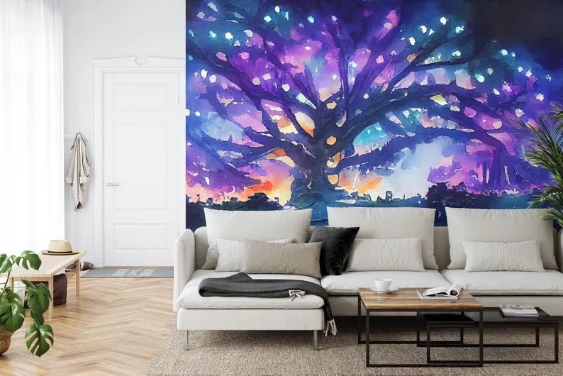 Watercolor Fairy Forest Tree Wallpaper Mural Gift