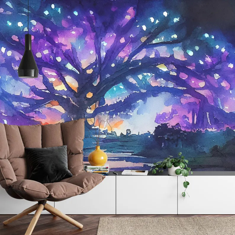 Watercolor Fairy Forest Tree Wallpaper Mural Gift