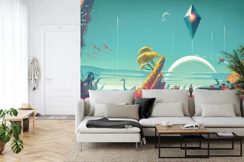 Wallpaper, Creature Spaceship Video Game Wall Mural