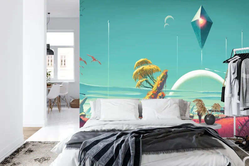 Wallpaper, Creature Spaceship Video Game Wall Mural