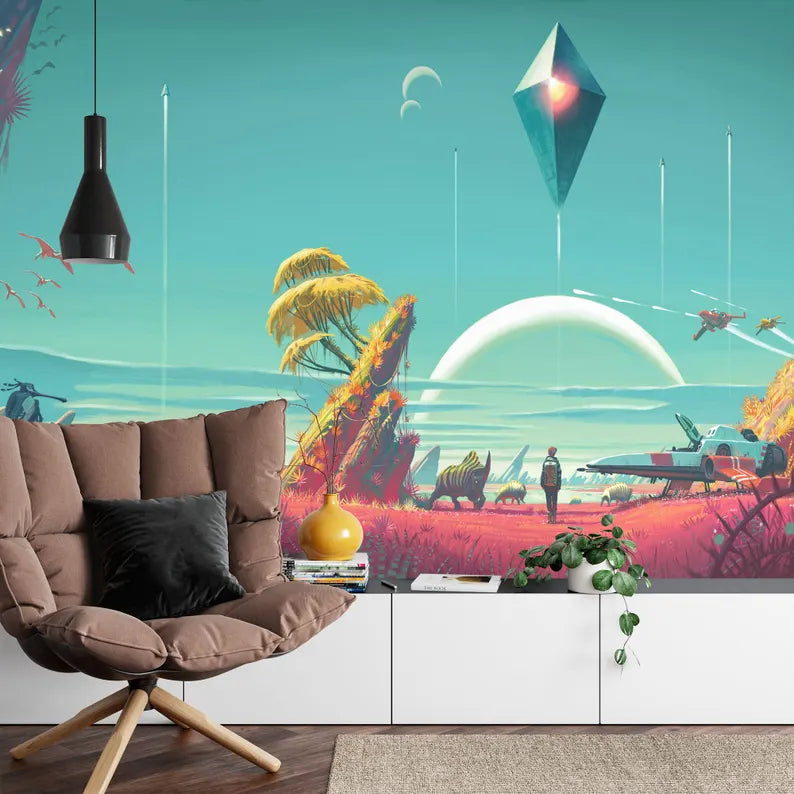Wallpaper, Creature Spaceship Video Game Wall Mural