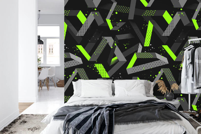 Gaming Kids Room Wallpaper Mural, Geometric Art Print