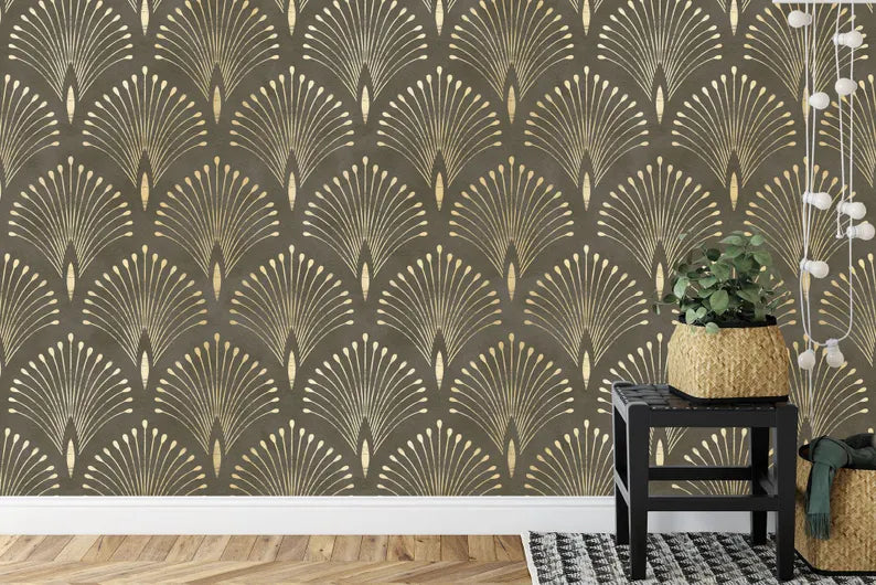 Art Deco Peacock Feather Wallpaper Mural Art Print