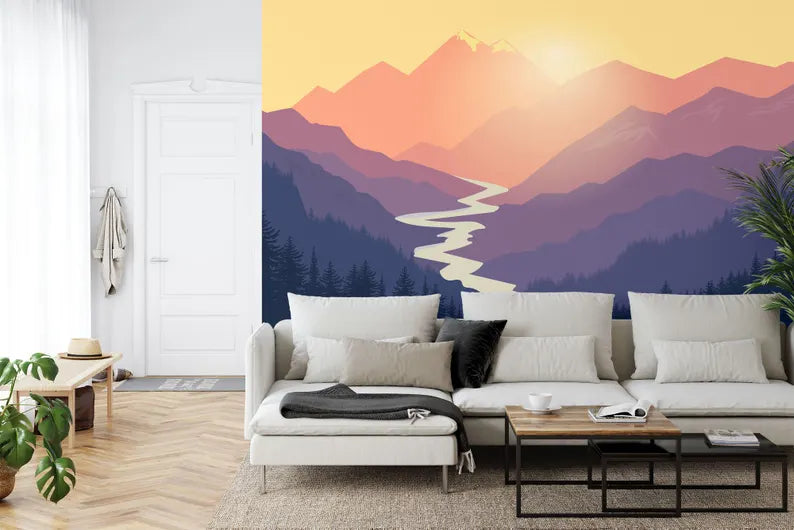 Purple Mountain Landscape Wall Mural
