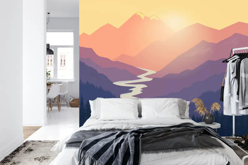 Purple Mountain Landscape Wall Mural