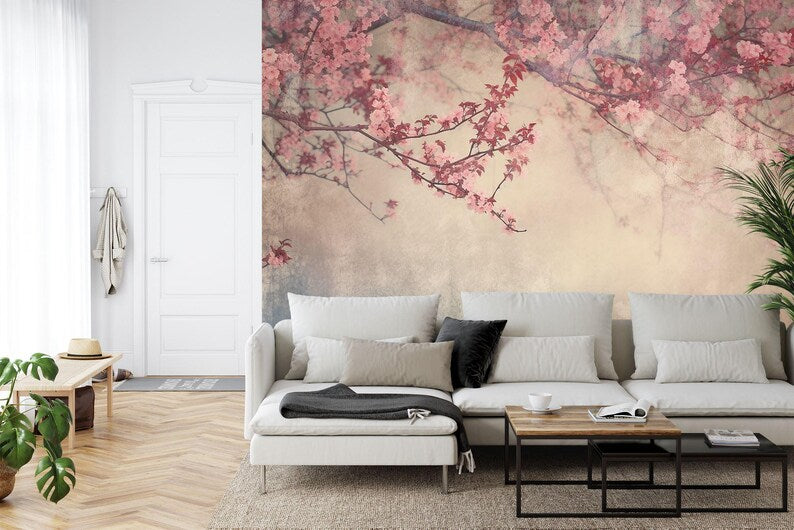Vintage Floral Wallpaper Mural, Flower Branches