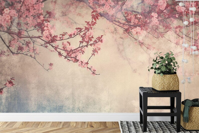 Vintage Floral Wallpaper Mural, Flower Branches