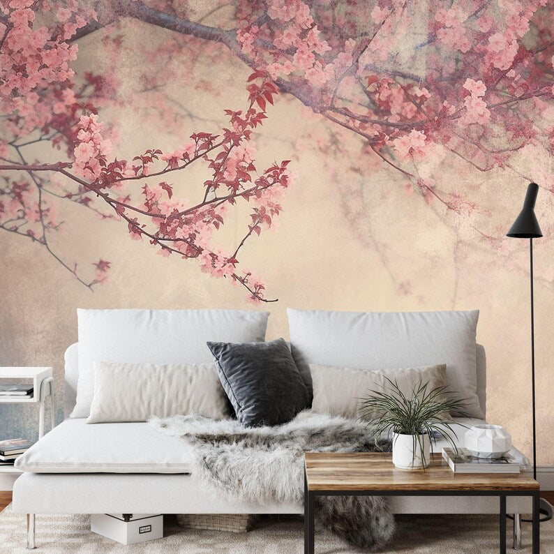 Vintage Floral Wallpaper Mural, Flower Branches