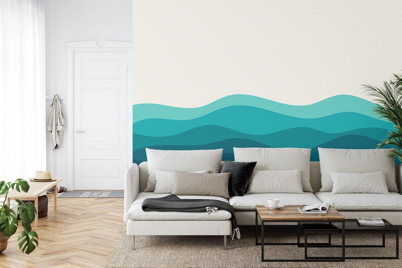 Blue Ocean Wave Wallpaper Mural Nursery Decor