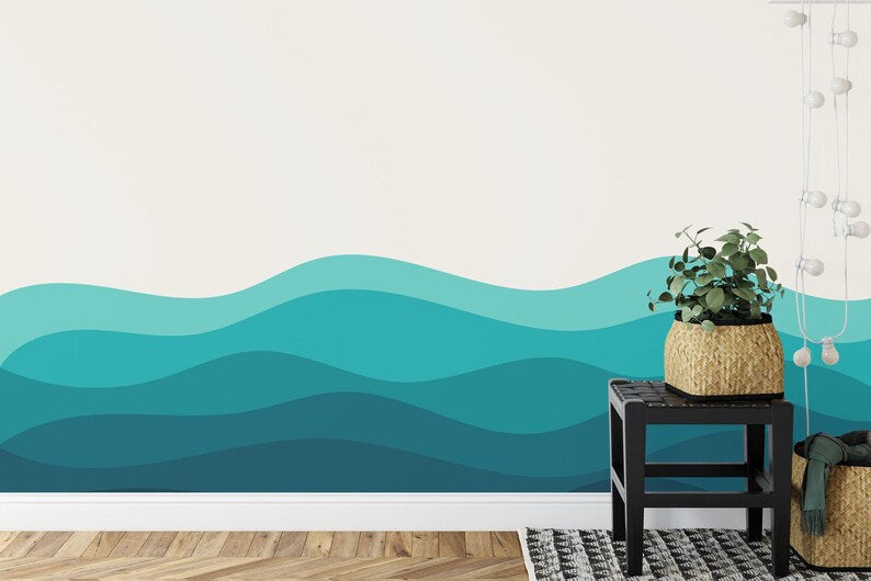 Blue Ocean Wave Wallpaper Mural Nursery Decor