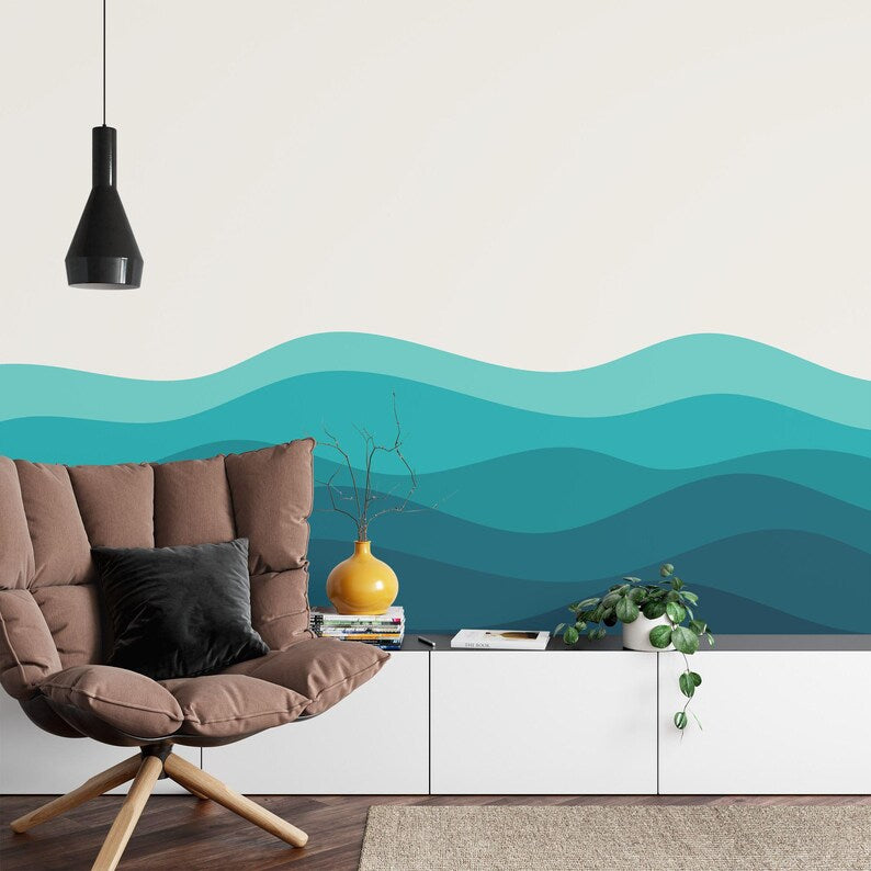 Blue Ocean Wave Wallpaper Mural Nursery Decor