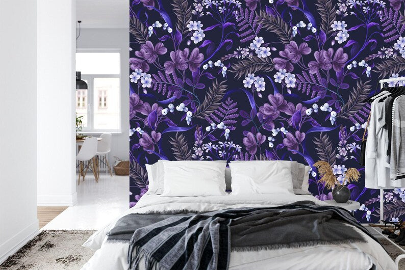 Purple Floral Bouquet Wallpaper Art Print