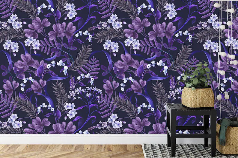 Purple Floral Bouquet Wallpaper Art Print