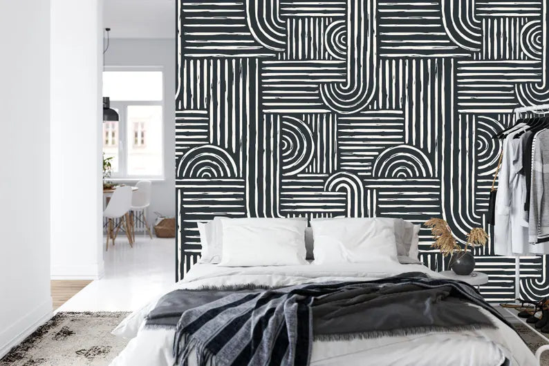 Boho Line Brush Stroke Wallpaper Mural Art Print