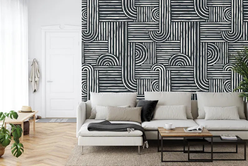 Boho Line Brush Stroke Wallpaper Mural Art Print