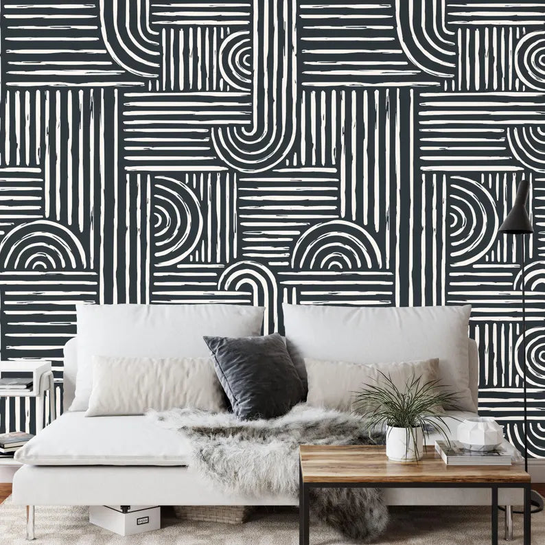 Boho Line Brush Stroke Wallpaper Mural Art Print