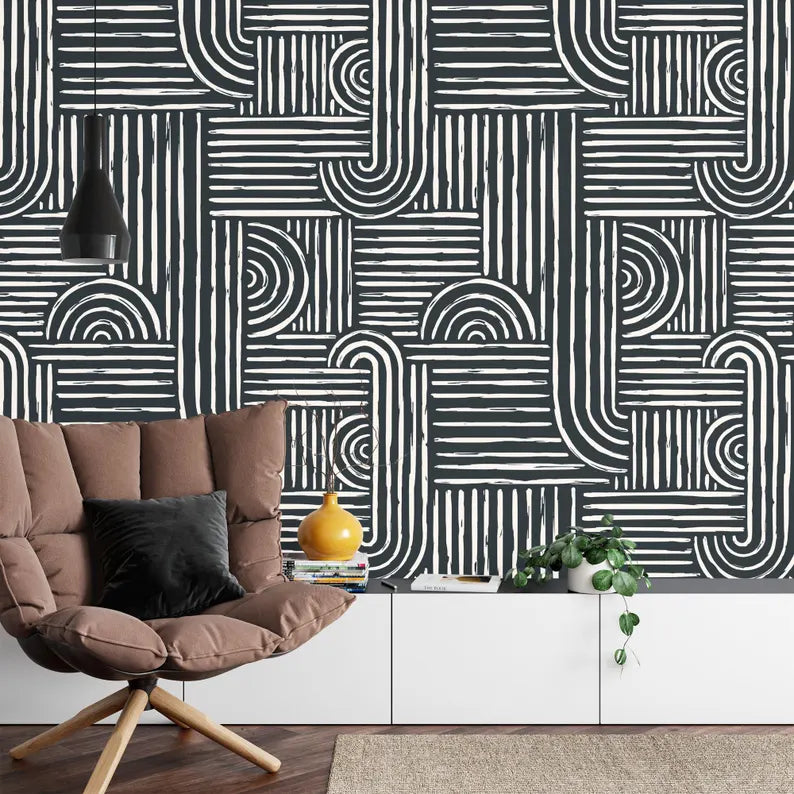 Boho Line Brush Stroke Wallpaper Mural Art Print