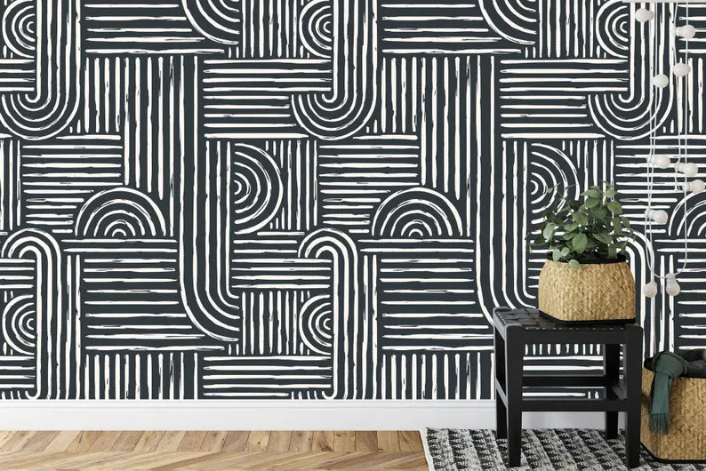 Boho Line Brush Stroke Wallpaper Mural Art Print