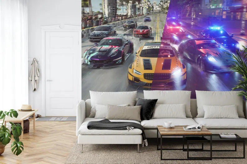 Car Race Gaming Wallpaper Mural Art Print