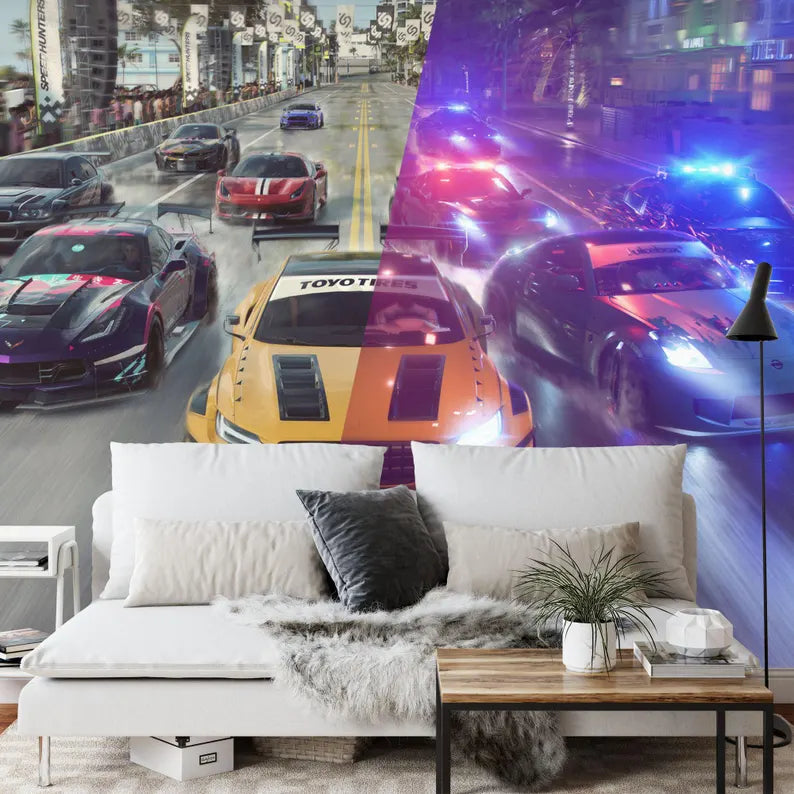 Car Race Gaming Wallpaper Mural Art Print