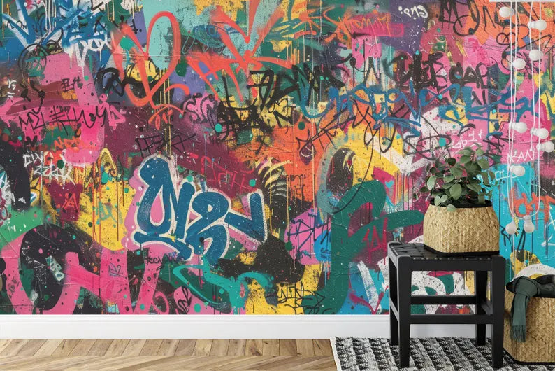 Graffiti Street Wallpaper Mural, Urban Abstract Art, Easy-Install