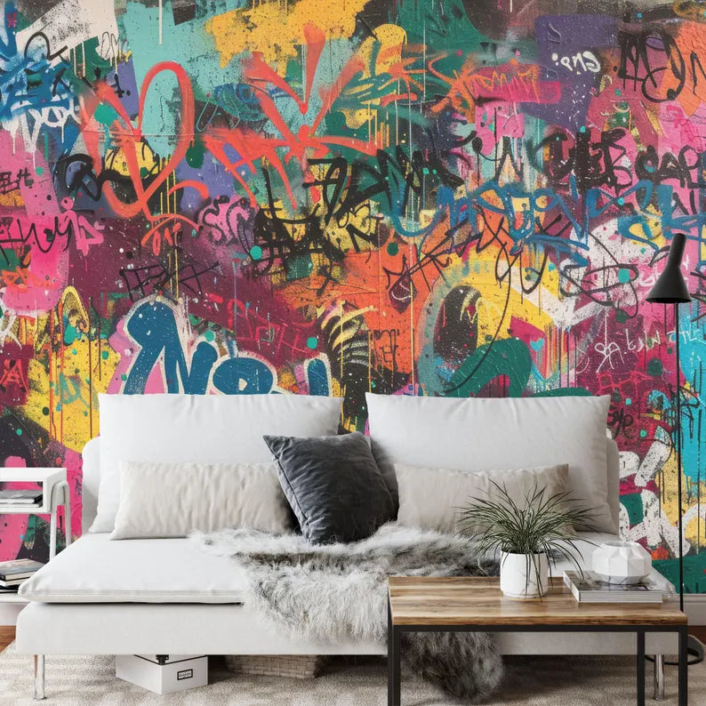 Graffiti Street Wallpaper Mural, Urban Abstract Art, Easy-Install