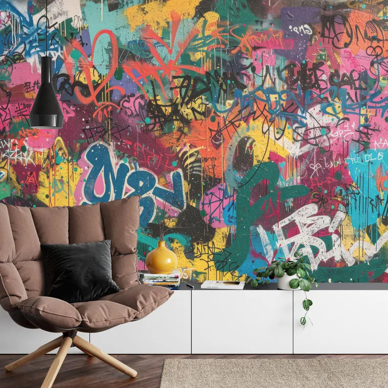 Graffiti Street Wallpaper Mural, Urban Abstract Art, Easy-Install