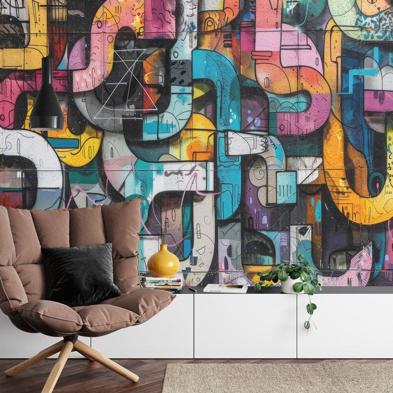Graffiti Street Wallpaper Mural, Urban Abstract Art