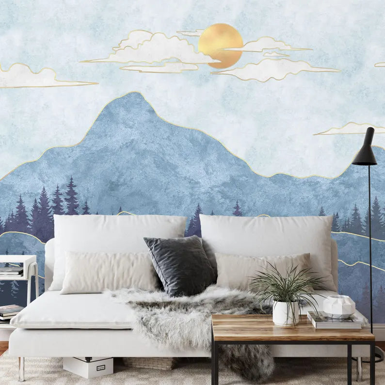 Mountains and Trees Nursery Wallpaper Mural Art Print