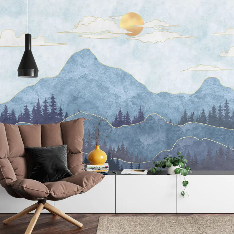 Mountains and Trees Nursery Wallpaper Mural Art Print
