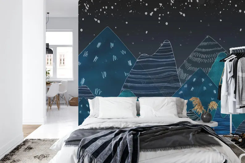 Mountain Silhouette Mural, Trees Nursery Decor Art Print