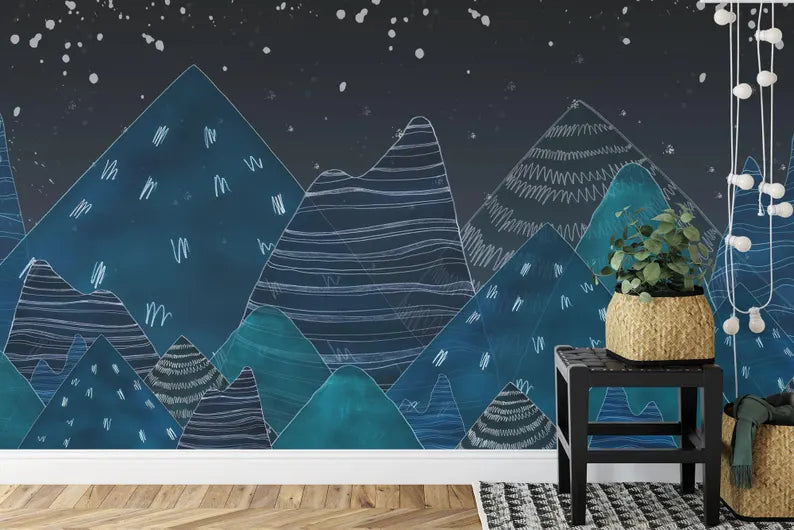 Mountain Silhouette Mural, Trees Nursery Decor Art Print