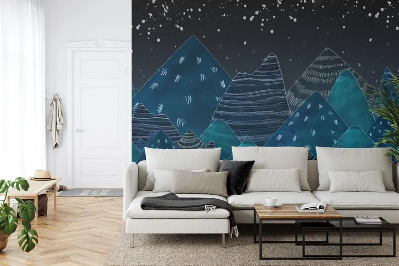 Mountain Silhouette Mural, Trees Nursery Decor Art Print