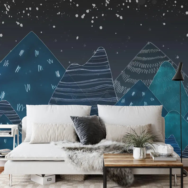 Mountain Silhouette Mural, Trees Nursery Decor Art Print