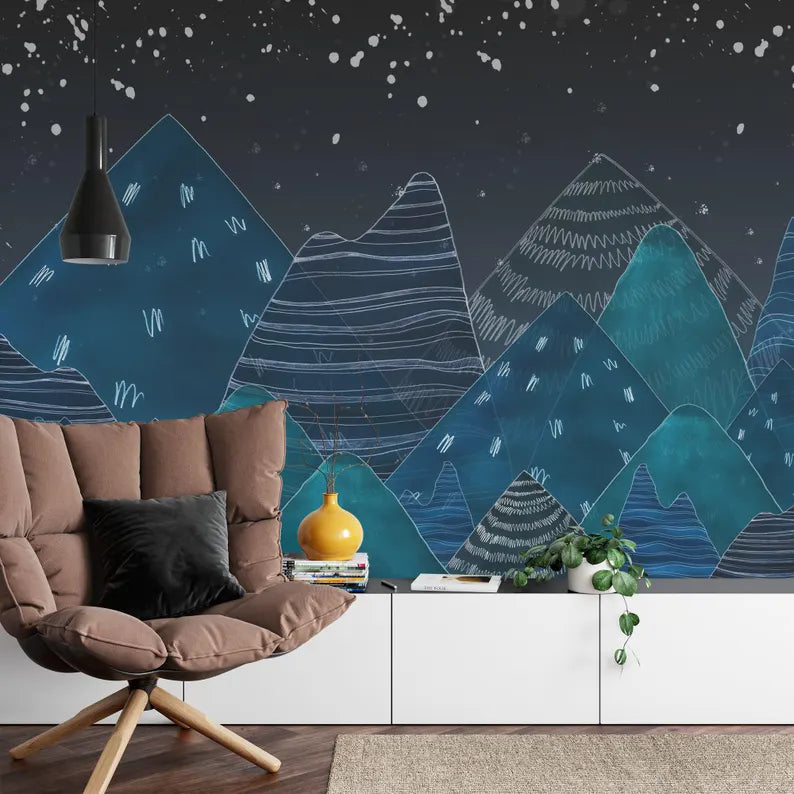 Mountain Silhouette Mural, Trees Nursery Decor Art Print