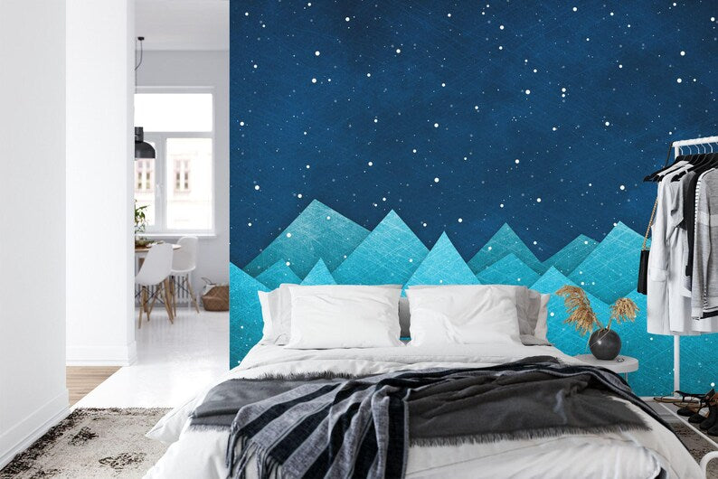 Mountains Starry Night Nursery Mural Art Print