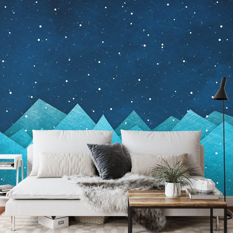 Mountains Starry Night Nursery Mural Art Print