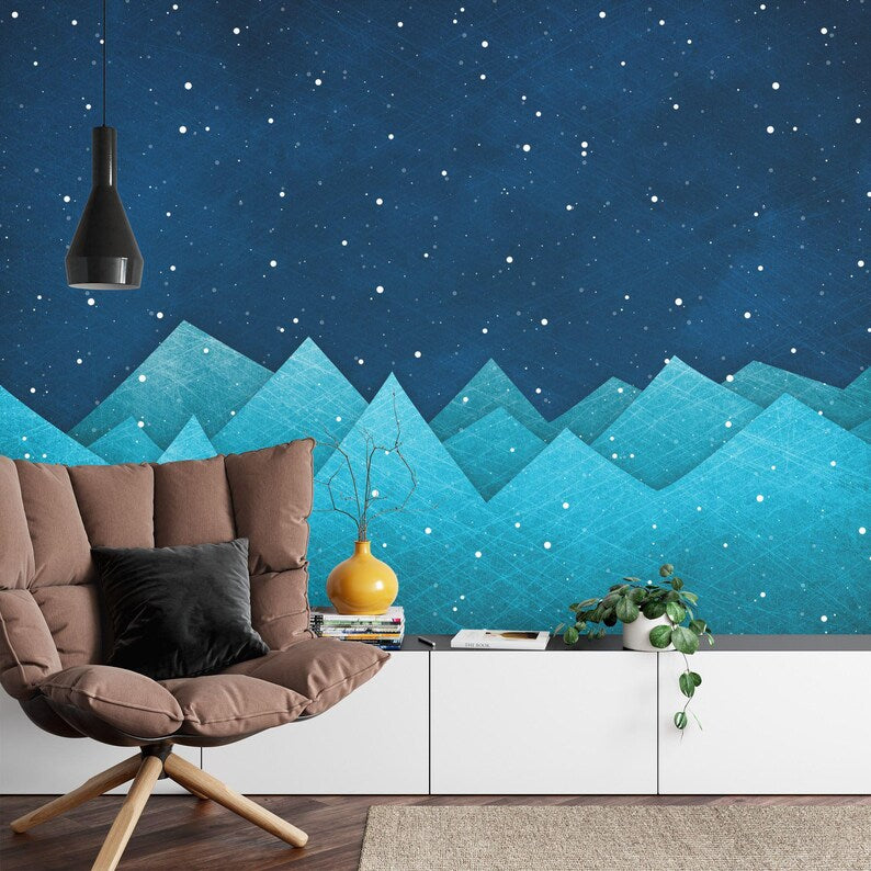 Mountains Starry Night Nursery Mural Art Print