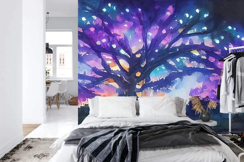 Watercolor Fairy Forest Tree Wallpaper Mural Gift