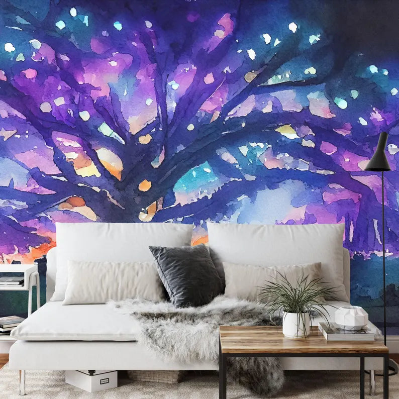 Watercolor Fairy Forest Tree Wallpaper Mural Gift