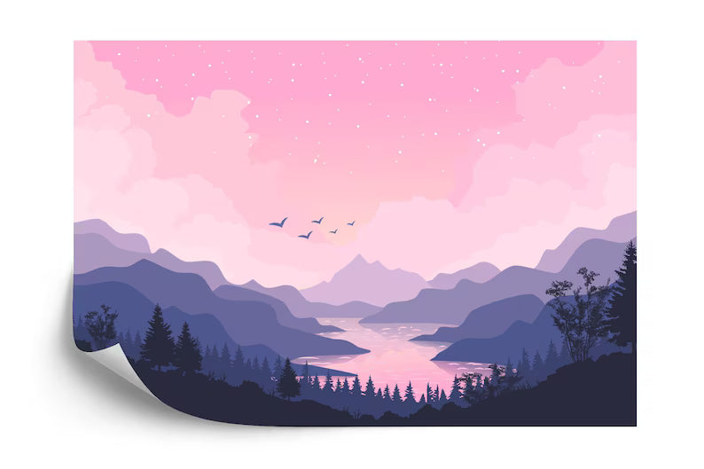 Purple Pink Mountain Landscape Wallpaper Mural