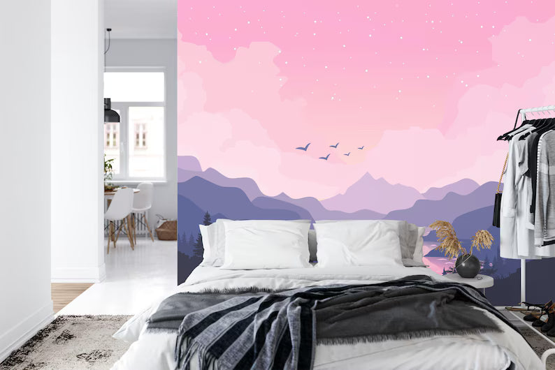 Purple Pink Mountain Landscape Wallpaper Mural