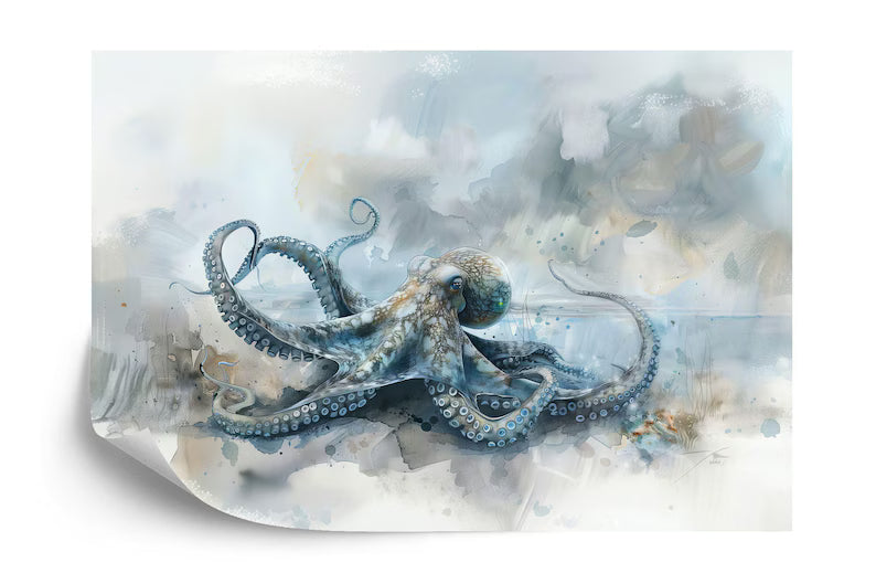 Watercolor Octopus Wall Mural Kids Nursery Decor