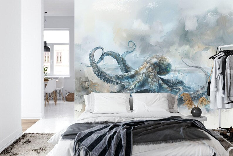 Watercolor Octopus Wall Mural Kids Nursery Decor