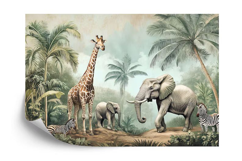 Jungle Animals Wallpaper Mural Kids Nursery Decor